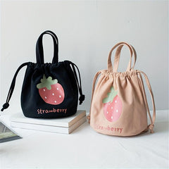 Strawberry Drawstring Storage Bag Mini Bucket Handbag