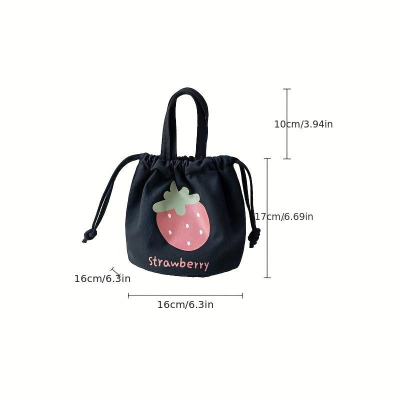 Strawberry Drawstring Storage Bag Mini Bucket Handbag