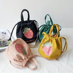 Strawberry Drawstring Storage Bag Mini Bucket Handbag