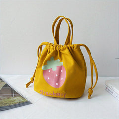 Strawberry Drawstring Storage Bag Mini Bucket Handbag