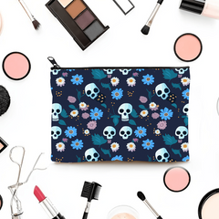 Gothic Floral Skulls Mini Accessory Pouch Cosmetic Bag