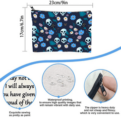 Gothic Floral Skulls Mini Accessory Pouch Cosmetic Bag