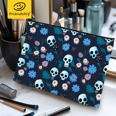 Gothic Floral Skulls Mini Accessory Pouch Cosmetic Bag