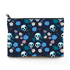 Gothic Floral Skulls Mini Accessory Pouch Cosmetic Bag