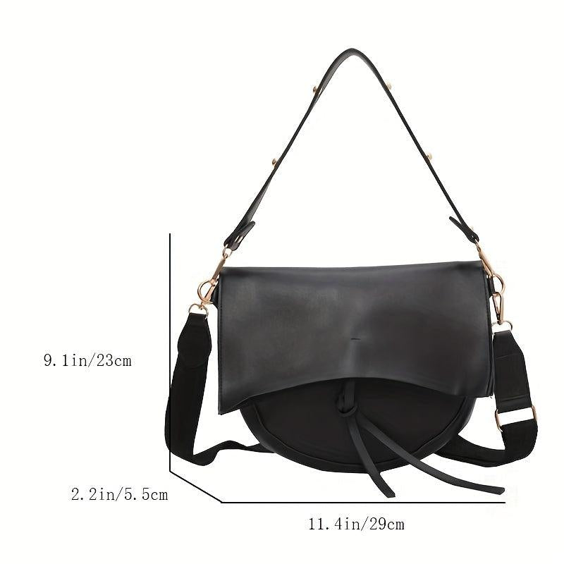 Vintage Minimalist Saddle Bag Solid Shoulder Bag With Crossbody Bag