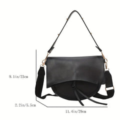 Vintage Minimalist Saddle Bag Solid Shoulder Bag With Crossbody Bag