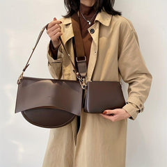 Vintage Minimalist Saddle Bag Solid Shoulder Bag With Crossbody Bag