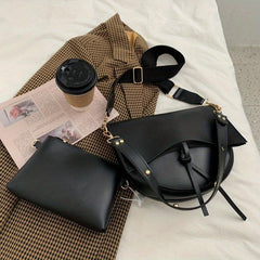 Vintage Minimalist Saddle Bag Solid Shoulder Bag With Crossbody Bag