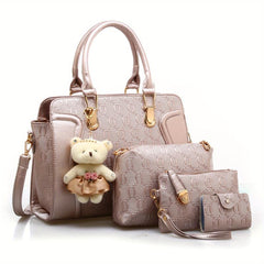 4pcs Set PU Leather Tote Crossbody Clutch Purse Large Capacity Shoulder Bag