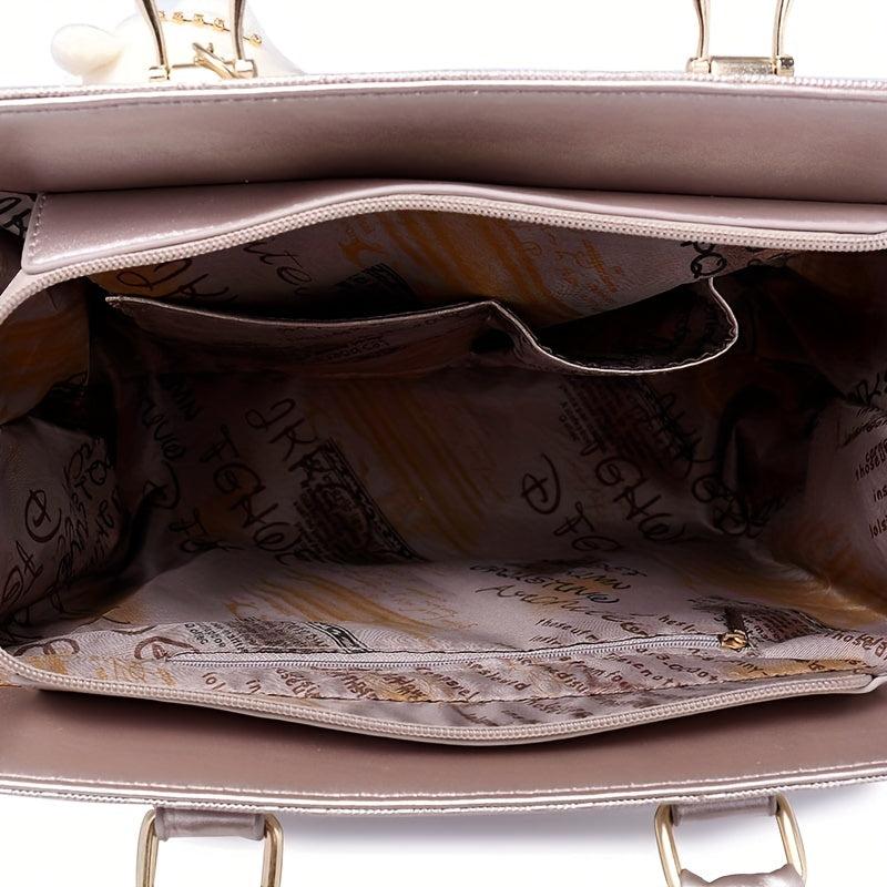 4pcs Set PU Leather Tote Crossbody Clutch Purse Large Capacity Shoulder Bag