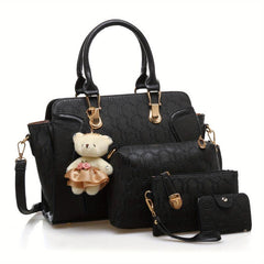 4pcs Set PU Leather Tote Crossbody Clutch Purse Large Capacity Shoulder Bag