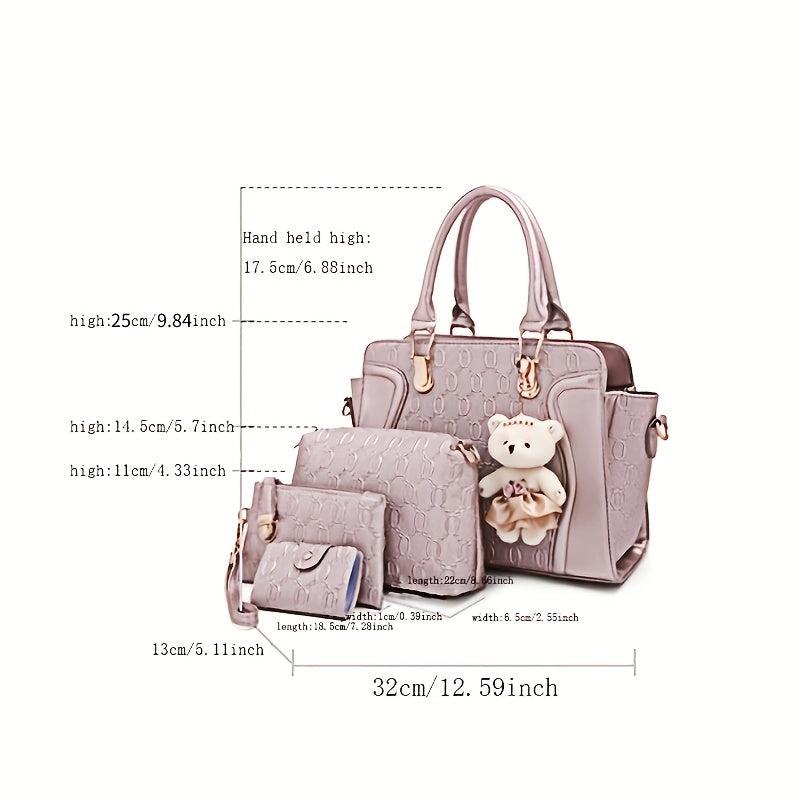 4pcs Set PU Leather Tote Crossbody Clutch Purse Large Capacity Shoulder Bag