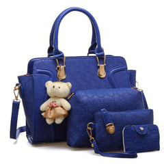 4pcs Set PU Leather Tote Crossbody Clutch Purse Large Capacity Shoulder Bag