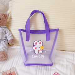 Transparent Mesh Bag Cartoon Bear Rabbit Pattern Toiletry Wash Bag