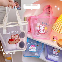 Transparent Mesh Bag Cartoon Bear Rabbit Pattern Toiletry Wash Bag