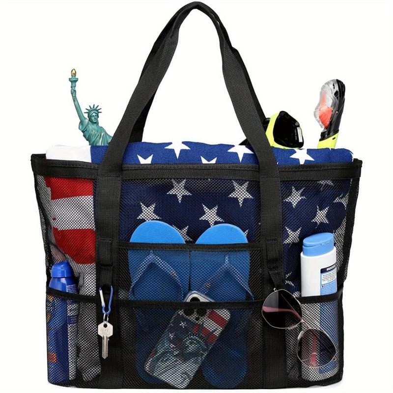 Mesh Beach Bag Oversized 9 Pockets Beach Toy Bag