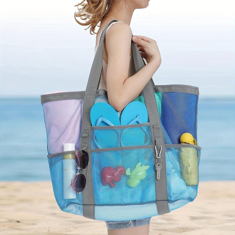 Mesh Beach Bag Oversized 9 Pockets Beach Toy Bag