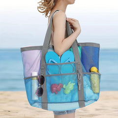 Mesh Beach Bag Oversized 9 Pockets Beach Toy Bag