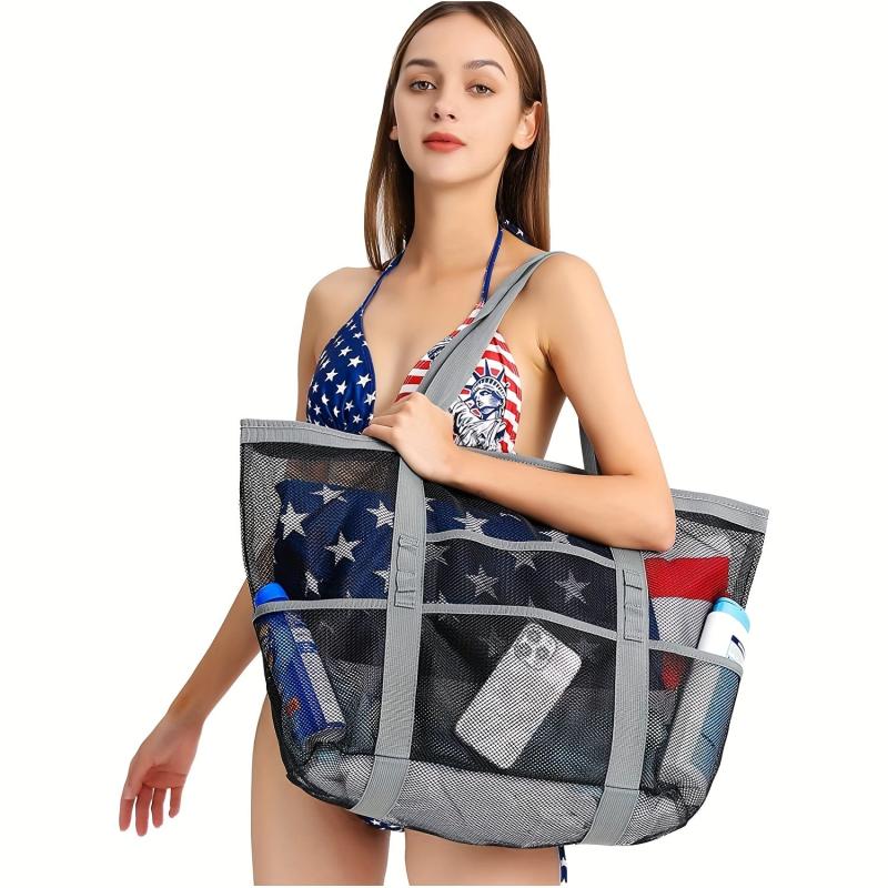 Mesh Beach Bag Oversized 9 Pockets Beach Toy Bag
