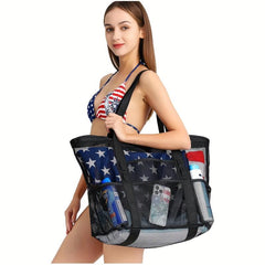 Mesh Beach Bag Oversized 9 Pockets Beach Toy Bag
