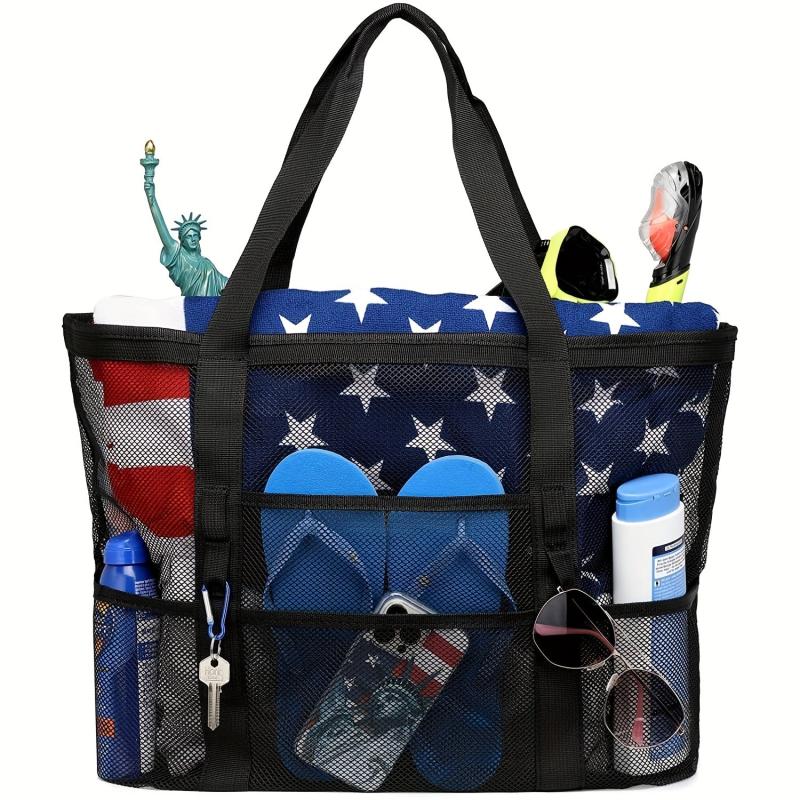 Mesh Beach Bag Oversized 9 Pockets Beach Toy Bag