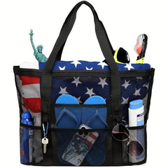 Mesh Beach Bag Oversized 9 Pockets Beach Toy Bag