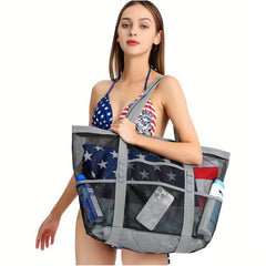 Mesh Beach Bag Oversized 9 Pockets Beach Toy Bag
