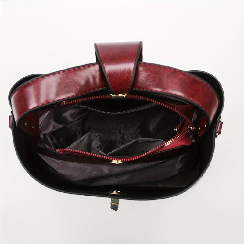 Classic PU Leather Bucket Bag Casual Tote Crossbody & Shoulder Bag
