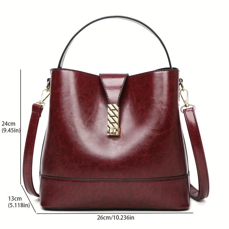 Classic PU Leather Bucket Bag Casual Tote Crossbody & Shoulder Bag