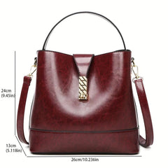 Classic PU Leather Bucket Bag Casual Tote Crossbody & Shoulder Bag