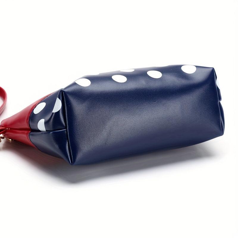Polka Dot Cosmetic Bag PU Leather Clutch Travel Toiletry Bag