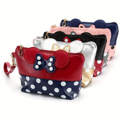 Polka Dot Cosmetic Bag PU Leather Clutch Travel Toiletry Bag