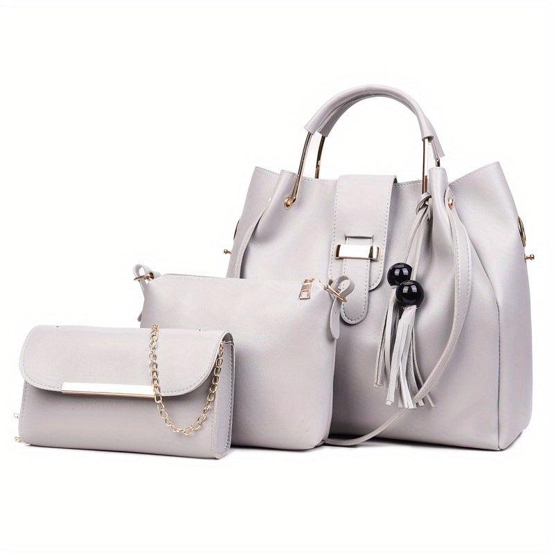 Tassel Decor Casual Bag Sets Solid Detachable Strap Three Pieces Bag Sets