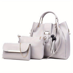 Tassel Decor Casual Bag Sets Solid Detachable Strap Three Pieces Bag Sets