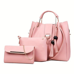 Tassel Decor Casual Bag Sets Solid Detachable Strap Three Pieces Bag Sets