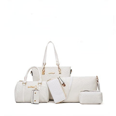 6Pcs Chevron Quilted Tote Bag Set With Boston Bag & Crossbody Bag & Clutch