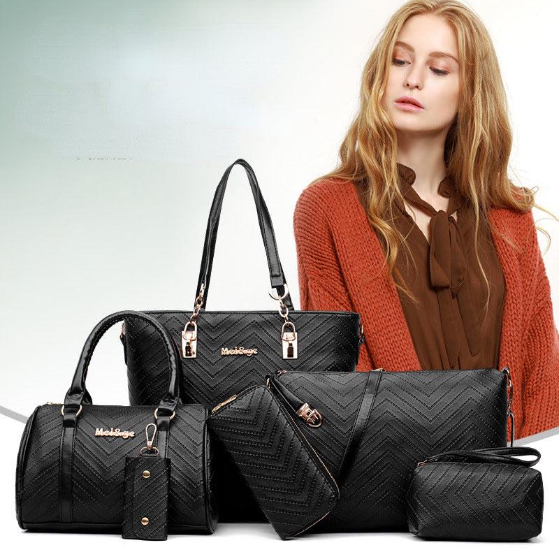 6Pcs Chevron Quilted Tote Bag Set With Boston Bag & Crossbody Bag & Clutch