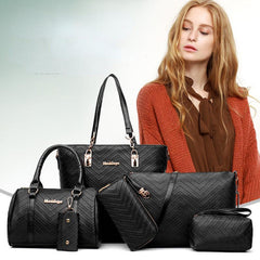 6Pcs Chevron Quilted Tote Bag Set With Boston Bag & Crossbody Bag & Clutch