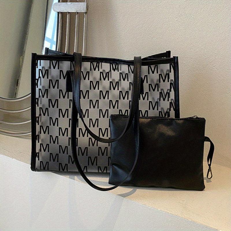 Clear Letter Print Tote Bag with Inner Pouch