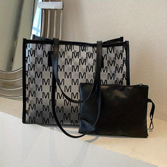 Clear Letter Print Tote Bag with Inner Pouch