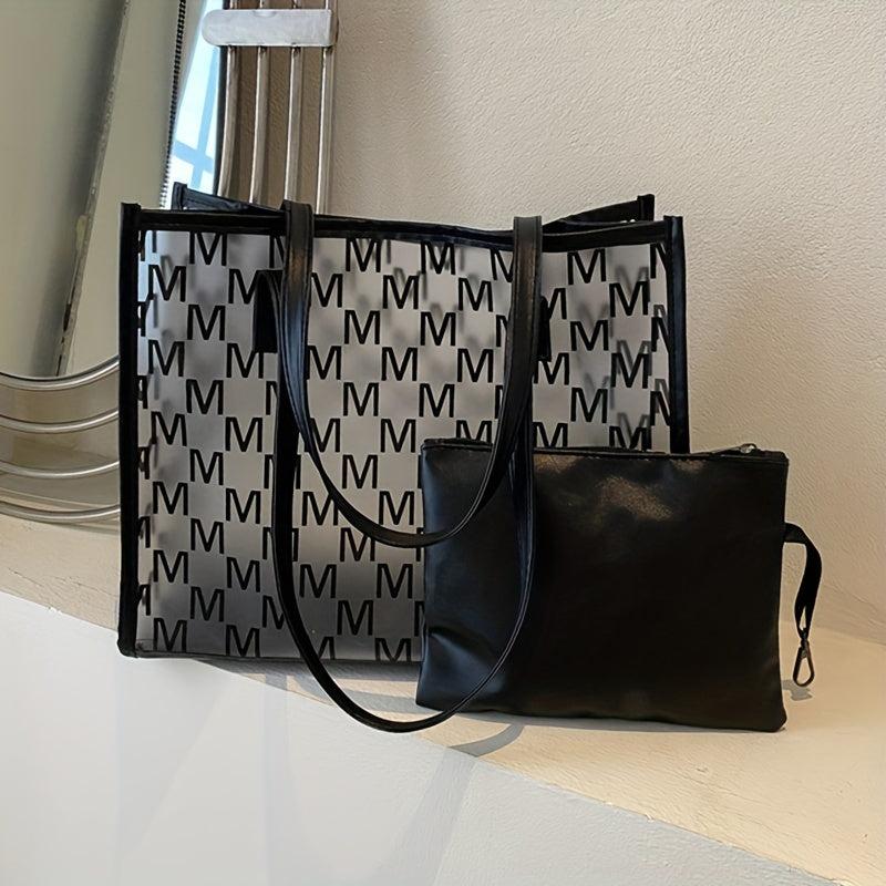 Clear Letter Print Tote Bag with Inner Pouch