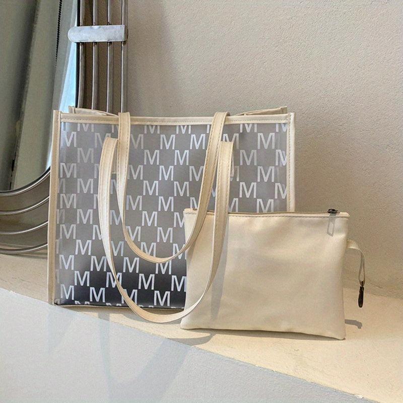 Clear Letter Print Tote Bag with Inner Pouch
