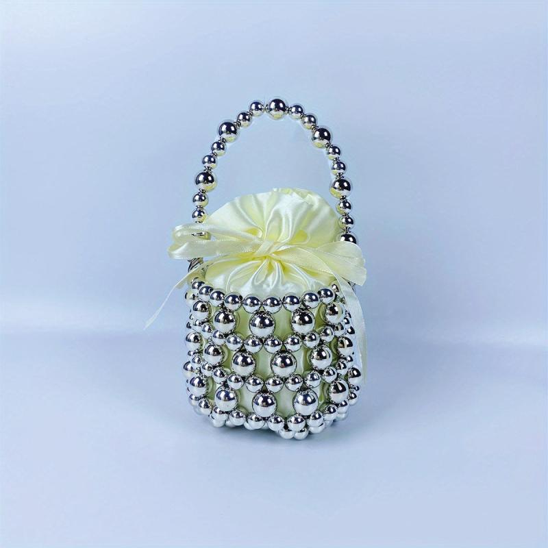 Colorful Beaded Drawstring Bucket Bag & Coin Purse