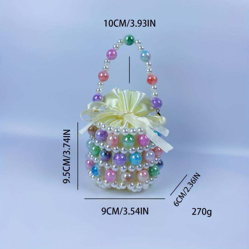 Colorful Beaded Drawstring Bucket Bag & Coin Purse
