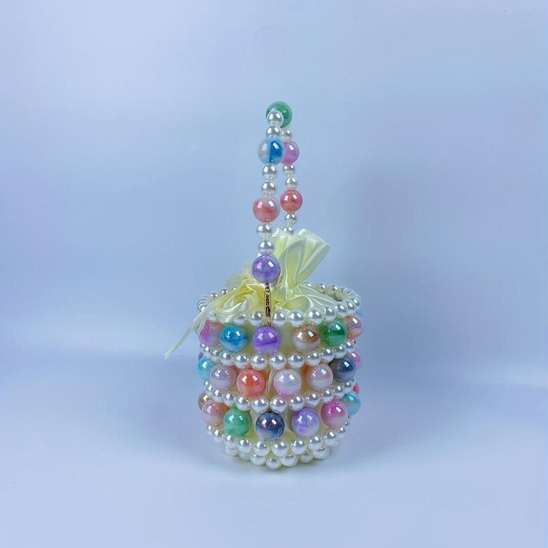 Colorful Beaded Drawstring Bucket Bag & Coin Purse