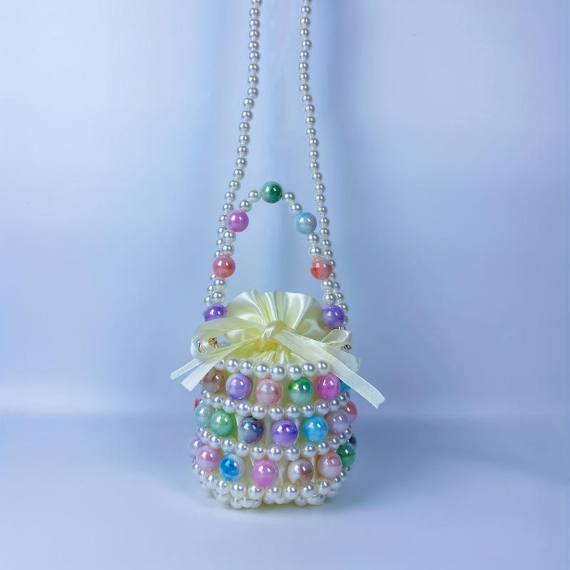 Colorful Beaded Drawstring Bucket Bag & Coin Purse
