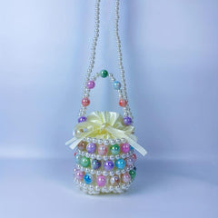 Colorful Beaded Drawstring Bucket Bag & Coin Purse