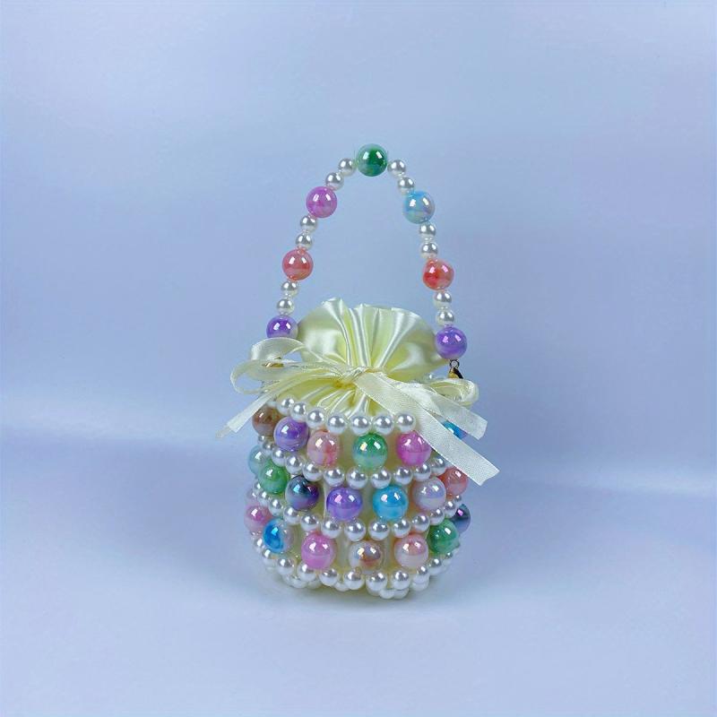 Colorful Beaded Drawstring Bucket Bag & Coin Purse