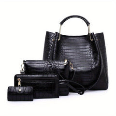 4pcs Crocodile Pattern Tote Clutch Inner Bag Set PU Leather Versatile Commuter