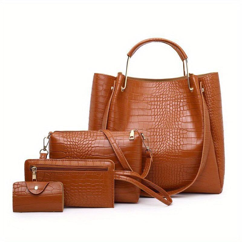 4pcs Crocodile Pattern Tote Clutch Inner Bag Set PU Leather Versatile Commuter